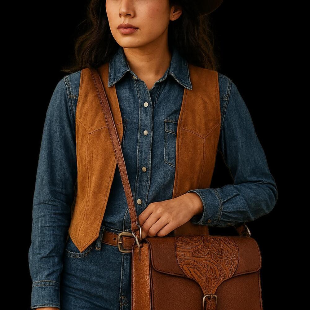 Rein & Bridle Western Tooled Leather Shoulder Bag {skully collection]
